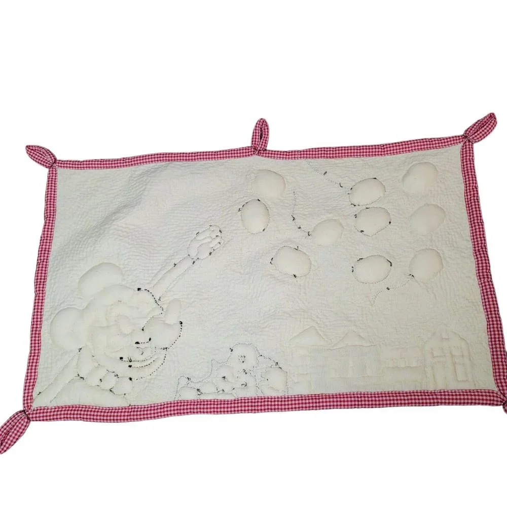 Disney hand made quilted mickey mouse wall tapestry fabric art vintage balloons